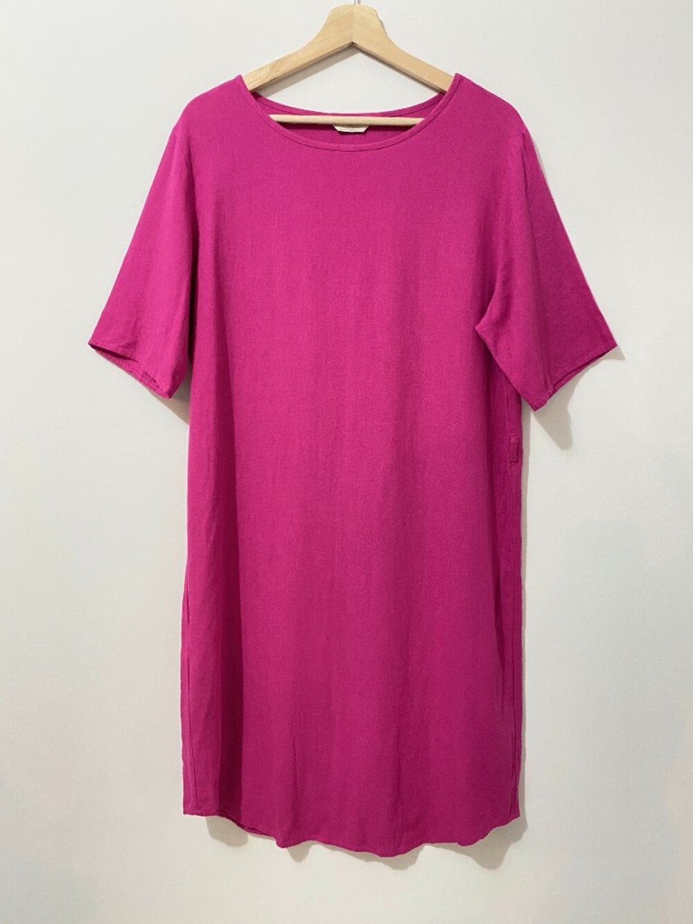 Linen Blend Pink T-Shirt Dress Midi Relaxed Lagenlook Coastal Jules and Leopold